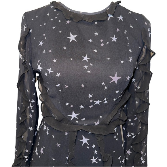 NWT Fame and Partners Kye Night Sky Star Print Ruffle Open Back Mini Dress 2 - Picture 5 of 15